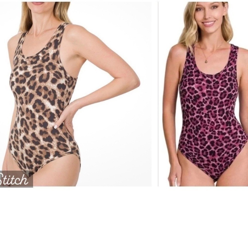 NEW Set of 2 XLarge‎ Bodysuits Zenana Leopard Tanks Soft